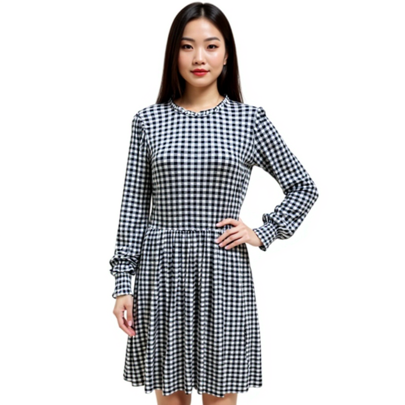 Draper James Navy/White Checkered Pre-Owned Ladies Dress - Size Small