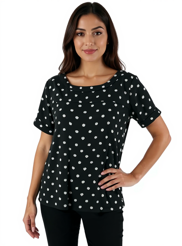 Loft Black/White Polka Dot Pre-Owned Ladies Top - Size Small