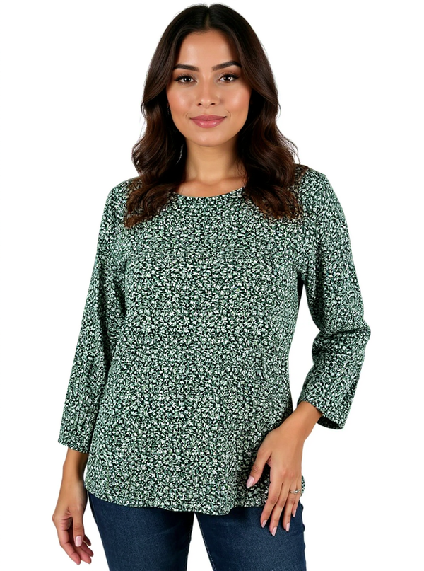 Croft & Barrow Green/White Print Pre-Owned Ladies Top - Size Medium