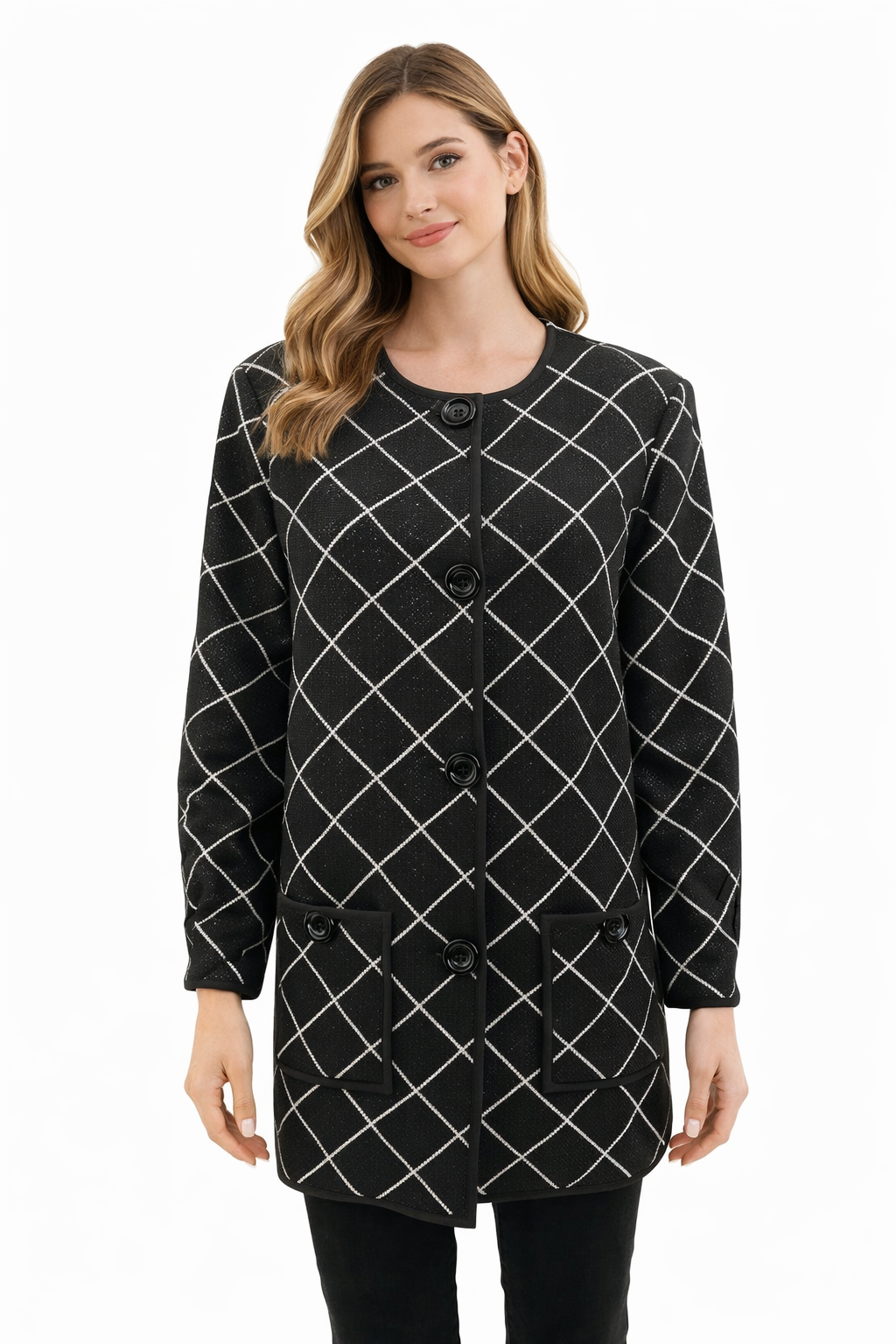 Doncaster Black/White Squares Pre-Owned Ladies Jacket - Size 16 - Margaret’s Fine Consignment