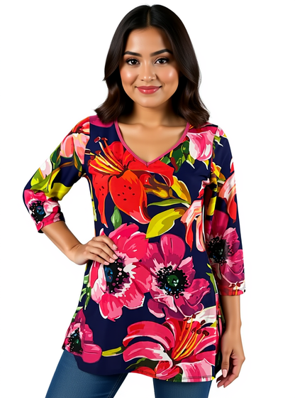 Sophie A Purple/Pink/Orange Floral Pre-Owned Top - Size Medium - Margaret’s Fine Consignment