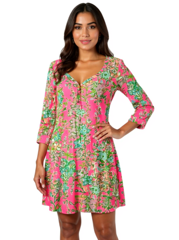 Lilly Pulitzer Pink/Green Print Pre-Owned Ladies Dress - Size XS