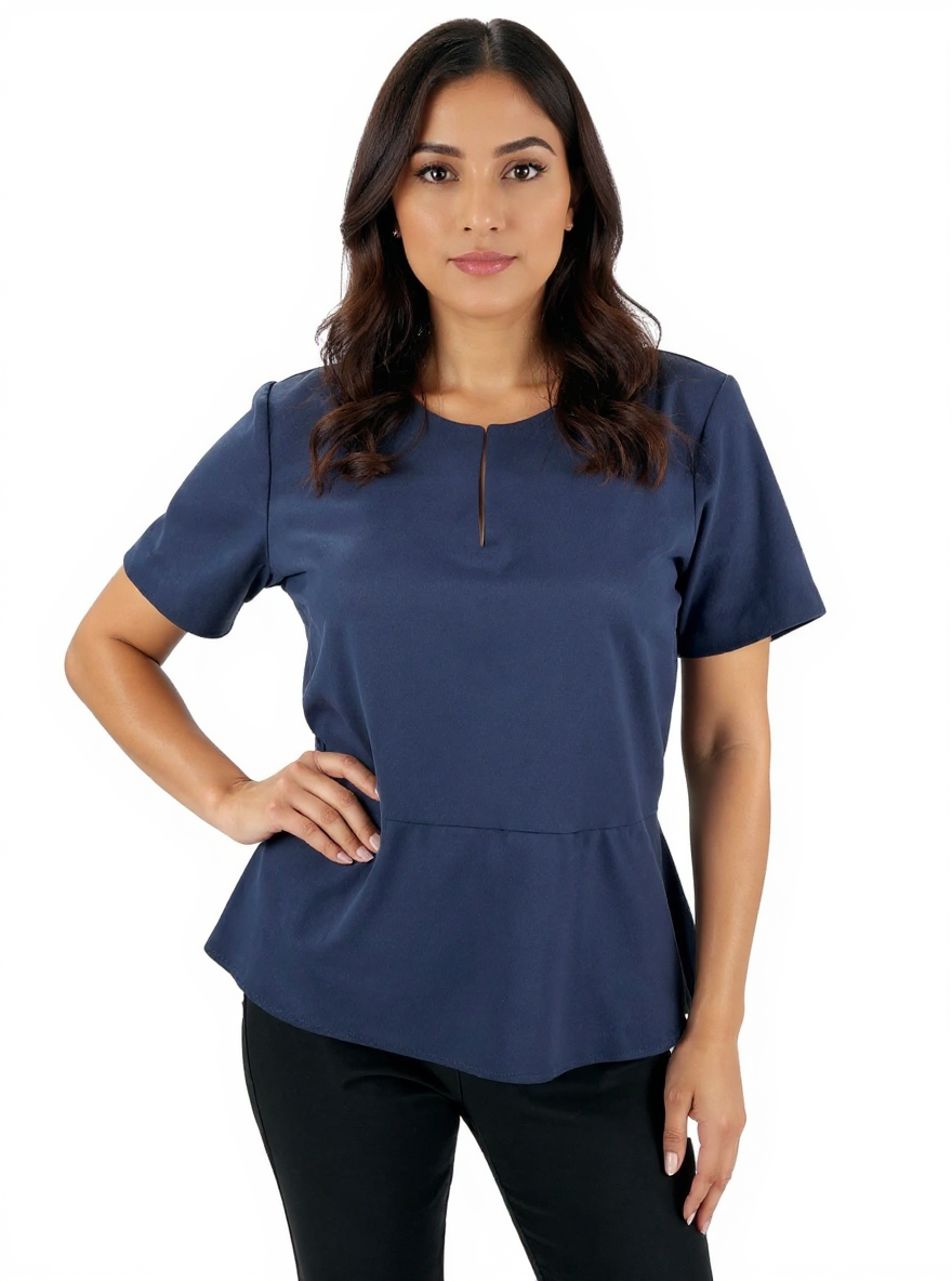 Navy solid peplum top for women by Banana Republic, size petite small, featuring a classic minimalist design.