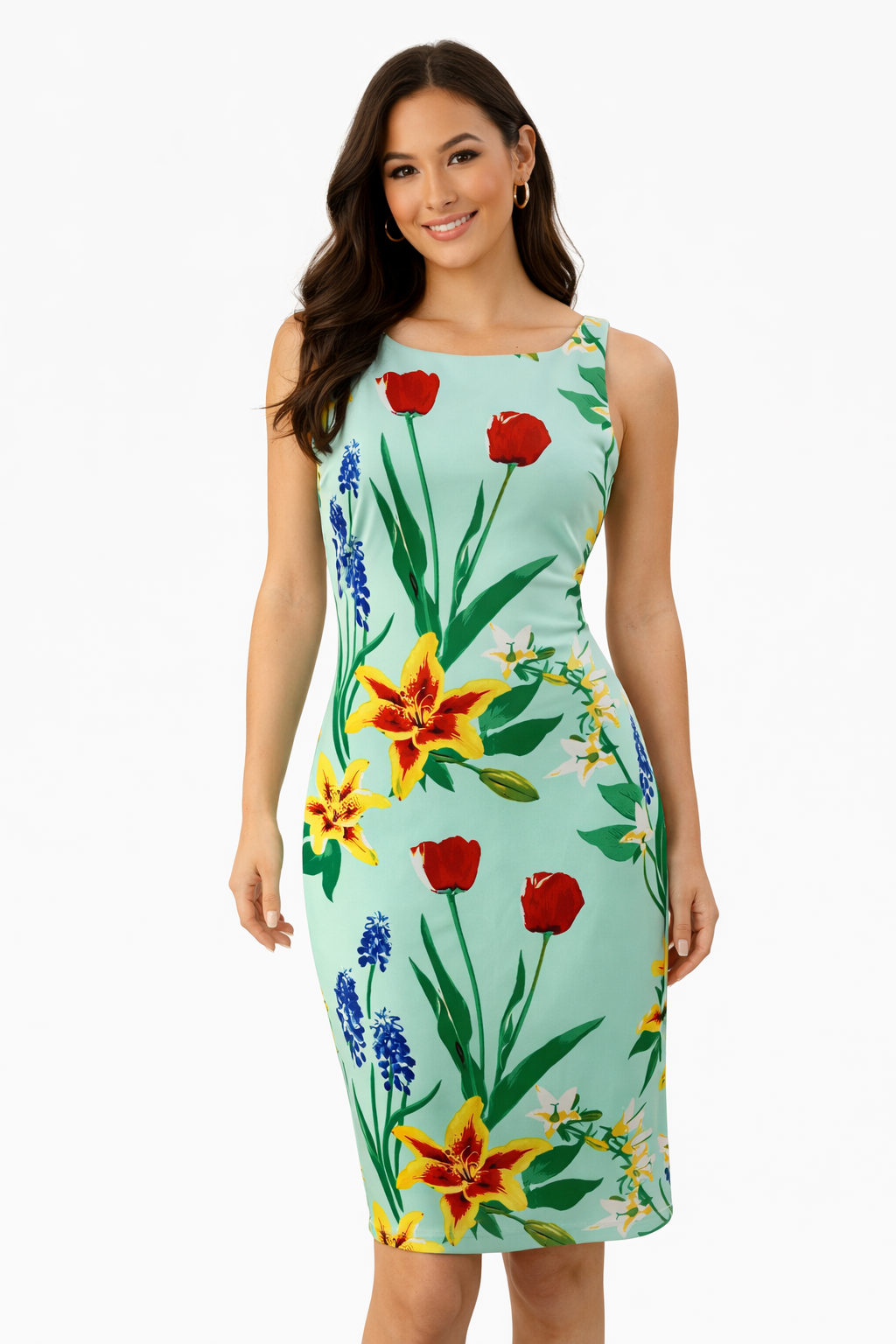 New York &amp; Co Aqua/Red/Yellow Floral Pre-Owned Ladies Dress - Size XS