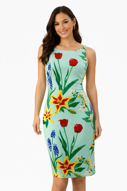 New York &amp; Co Aqua/Red/Yellow Floral Pre-Owned Ladies Dress - Size XS