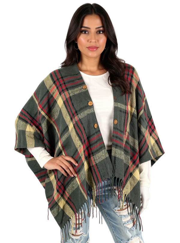 Grace On Main Gray/Tan/Red Plaid Pre-Owned Ladies New With Tags Shrug - Size One Size Fits Most