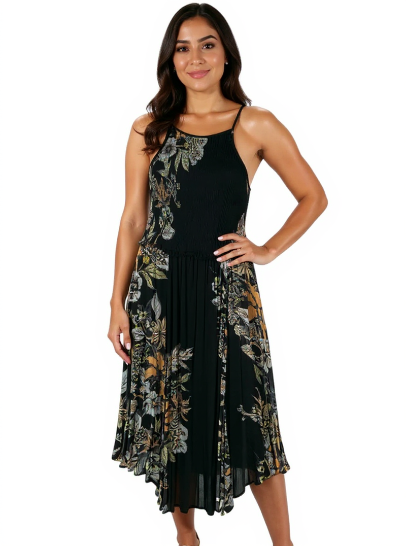 Free People Black/Orange/White Floral Pre-Owned Ladies Dress - Size Medium
