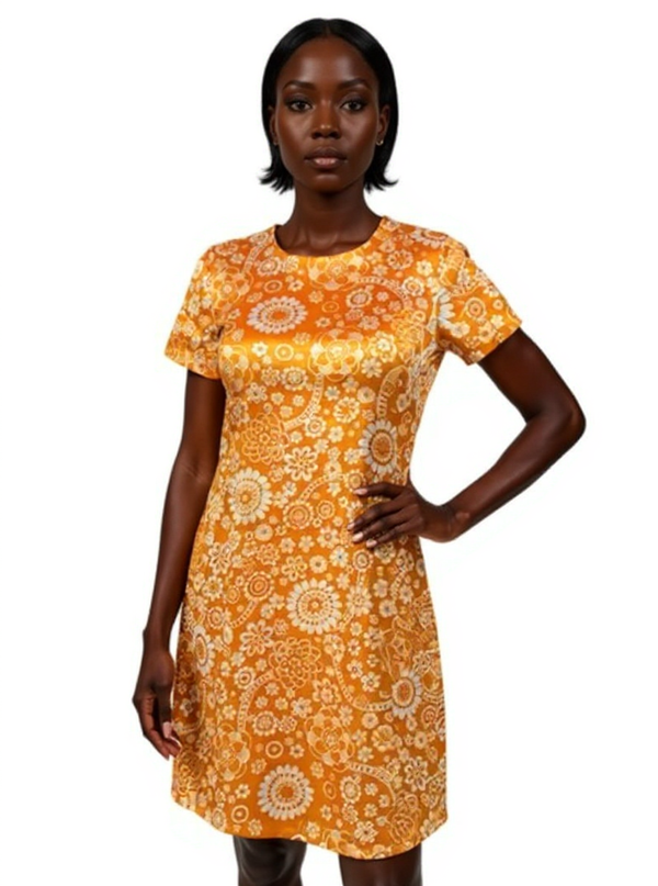 Julie Brown Orange/White Print Pre-Owned Ladies Dress - Size 2