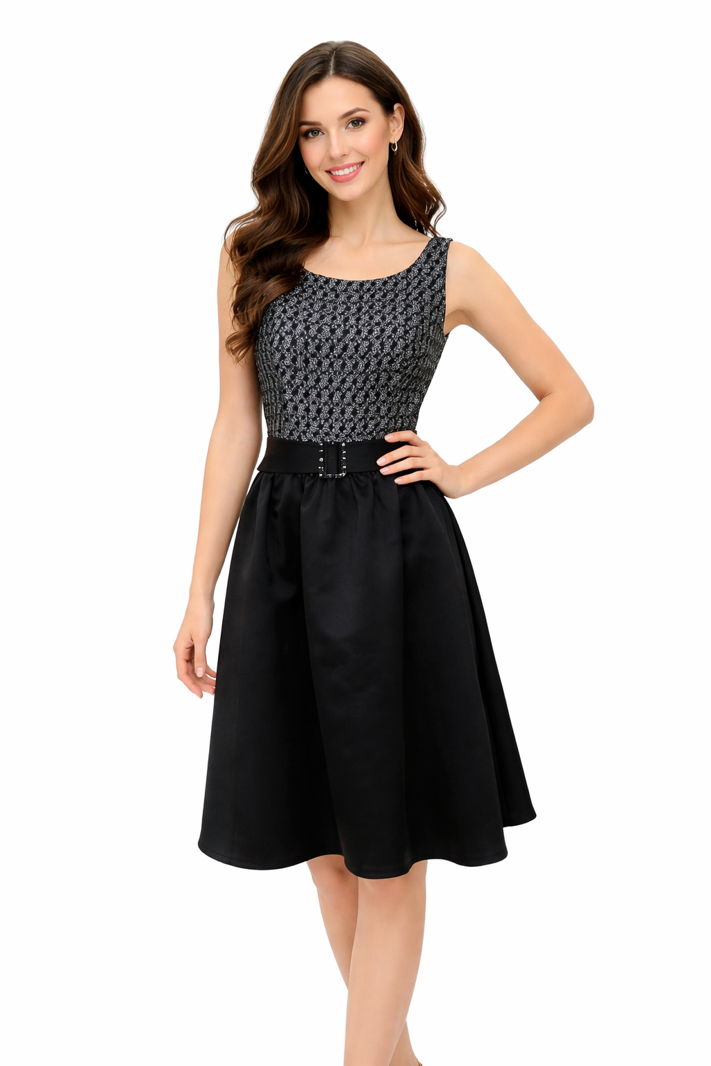 Talbots Black/Gray Print Pre-Owned Ladies Dress - Size 6