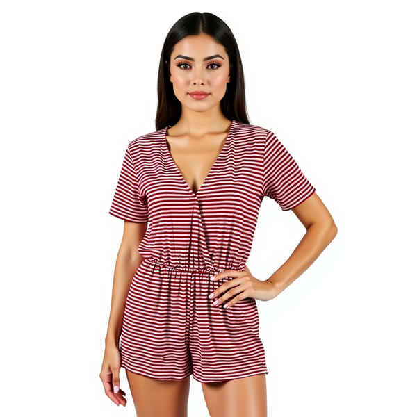Pink Lily Red/White Stripe Pre-Owned Ladies Romper – Size Small