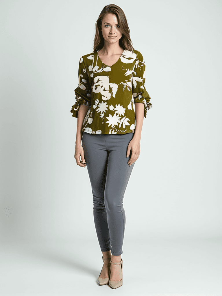 Ann Taylor Green/White Print Pre-Owned Ladies Top - Size XS - Margaret’s Fine Consignment