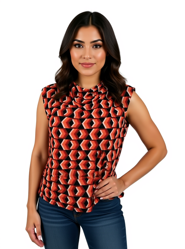 Worth Orange Print Pre-Owned Ladies Top - Size Medium