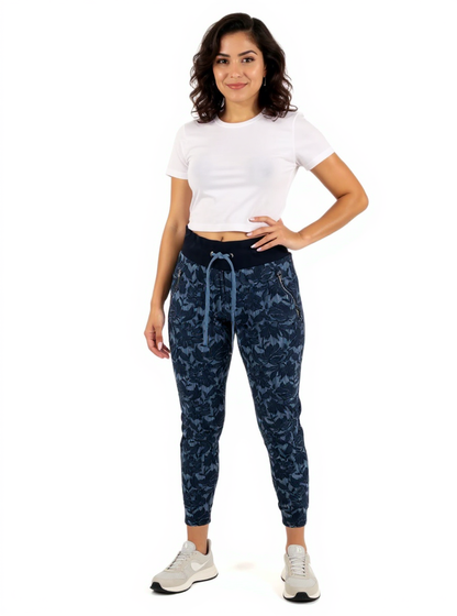 Athleta blue floral activewear for women, size 6, featuring a vibrant design and comfortable fit for workouts.