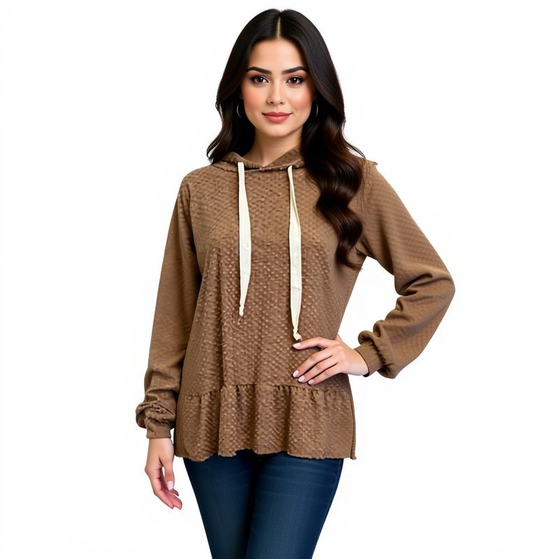 Miss U Taupe Solid Ladies Pre-Owned Top - Size Small