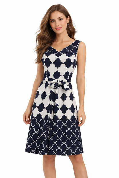 Talbots Navy/White Ladies Pre-Owned Dress - Size 8