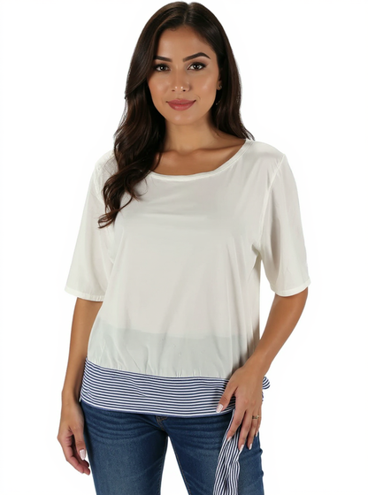 Talbots White/Blue Solid Pre-Owned Ladies Top - Size Large