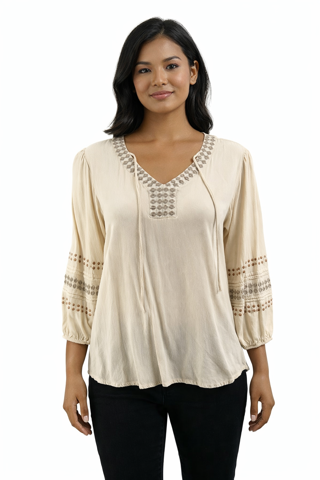 in studio Tan Solid Pre-Owned Ladies Casual Top - Size Medium Petite - Margaret’s Fine Consignment