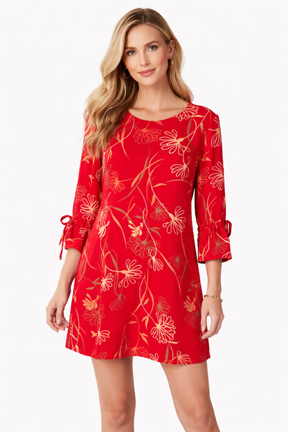 Tyler Boe Red/Tan Floral Pre-Owned Ladies Dress - Size Small