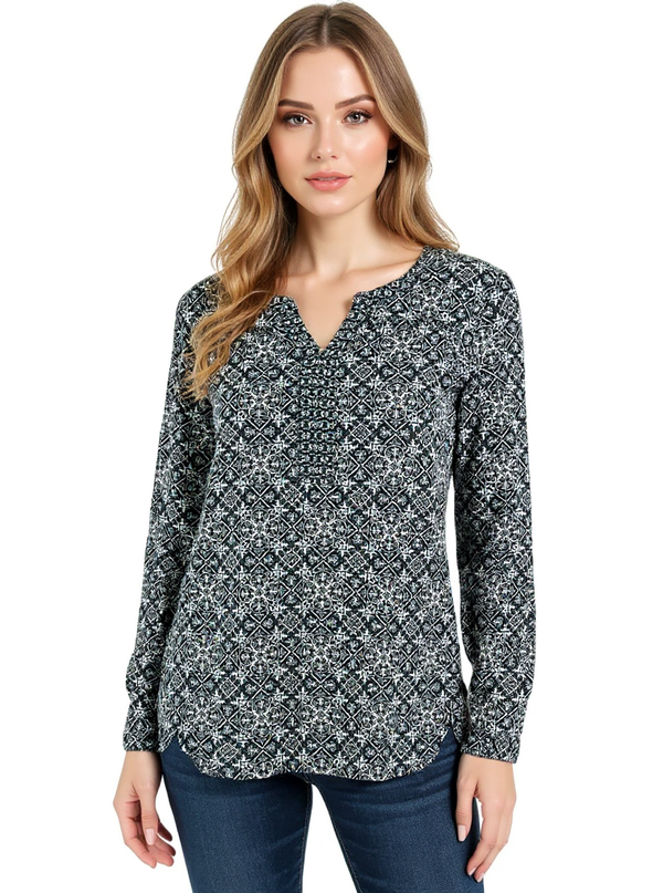 J Jill Navy/White Print Pre-Owned Ladies Top - Size Petite XS