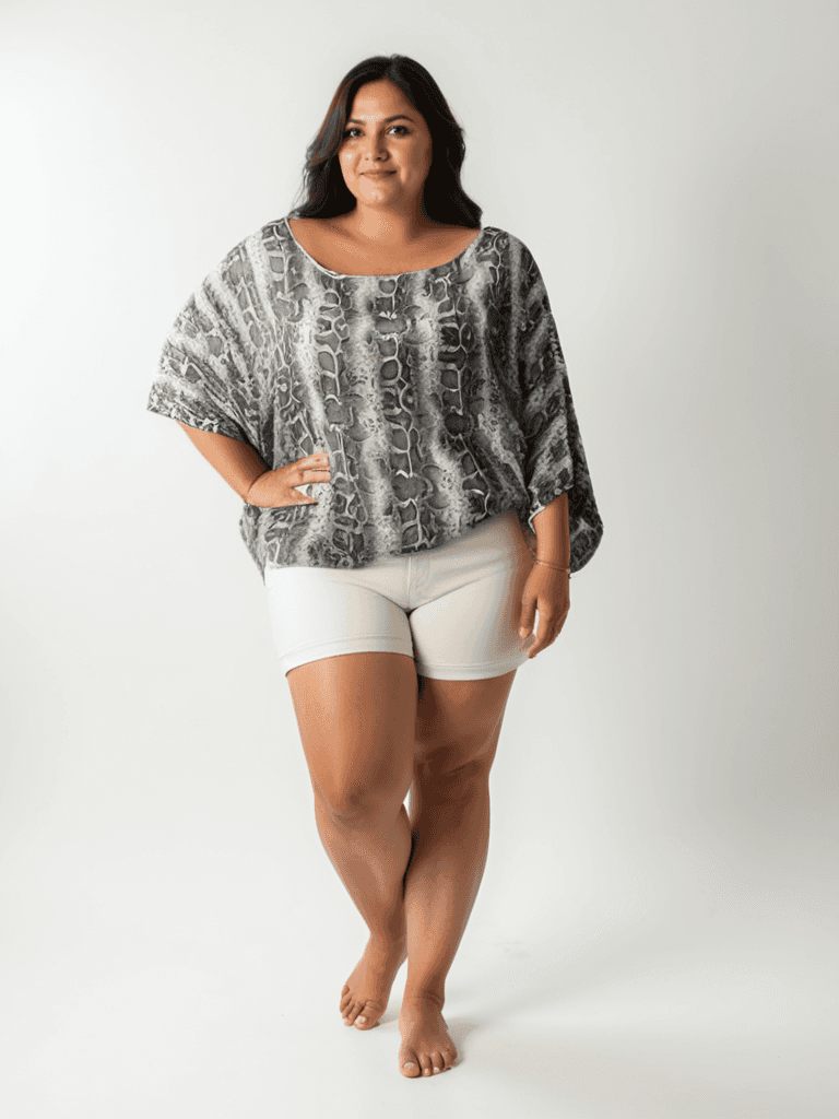 White/Gray Snake Print Pre-Owned Ladies Top - Size Medium - Margaret’s Fine Consignment