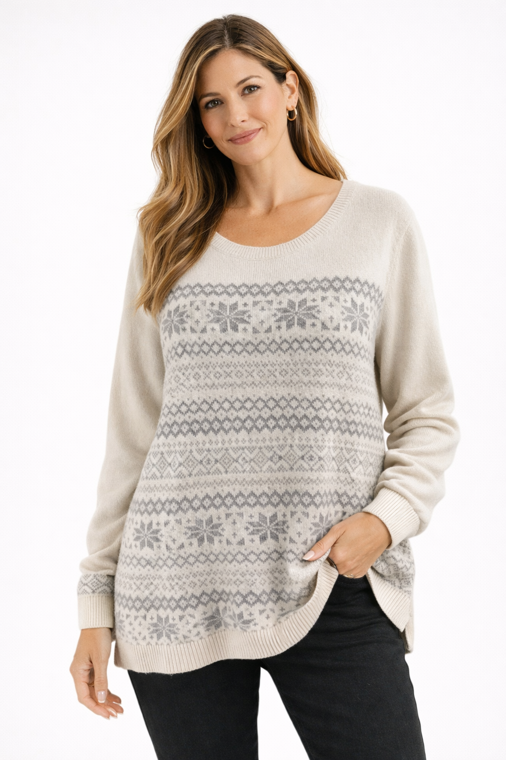 Talbots - Cream/Gray Snowflake Pre-Owned Ladies Casual Top - Size XL