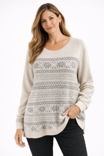 Talbots - Cream/Gray Snowflake Pre-Owned Ladies Casual Top - Size XL