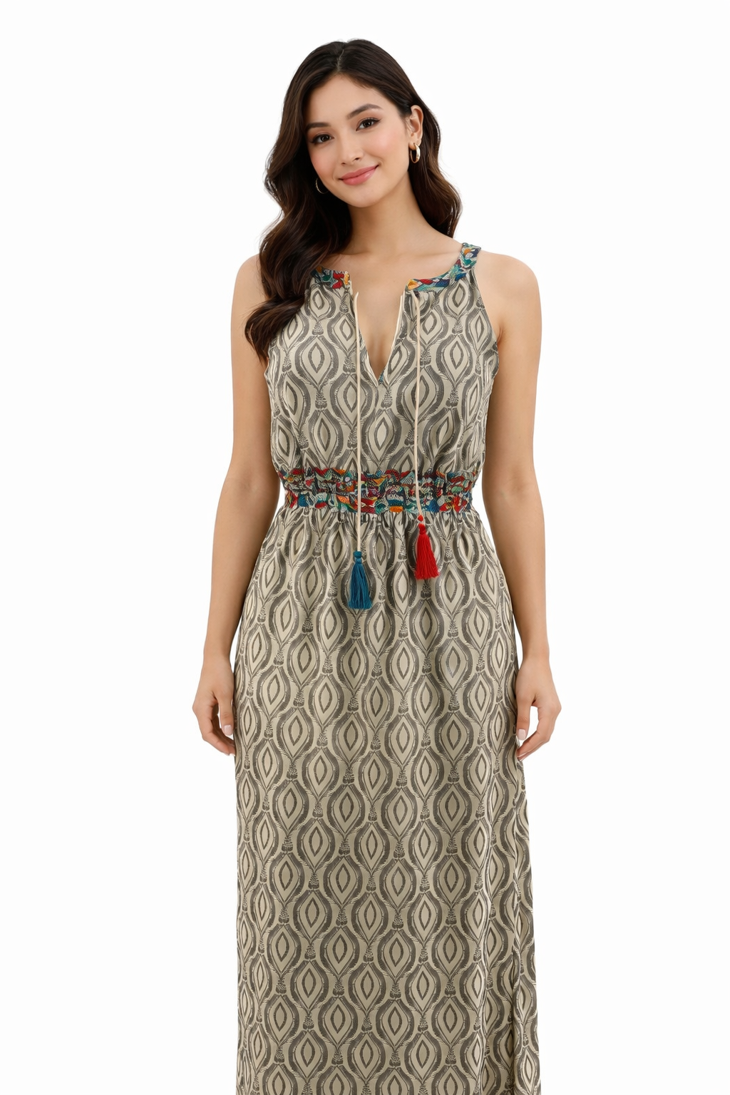 THML Tan/black Print Pre-Owned Ladies Dress - Size Small