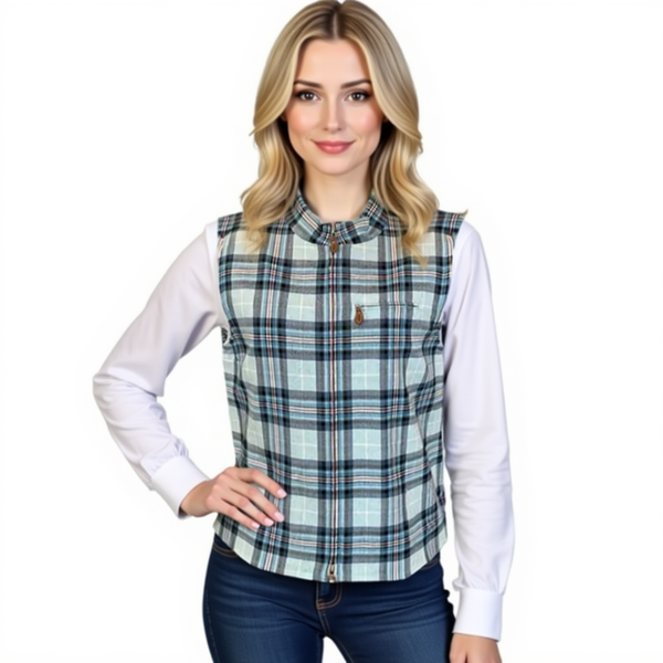 Doncaster Blue Plaid Pre-Owned Ladies Vest - Size Large