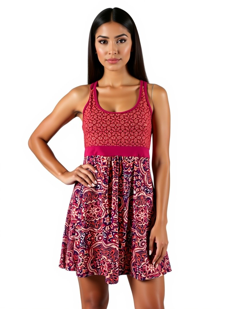 Tehama Pink/Orange Print Pre-Owned Ladies Dress - Size Small