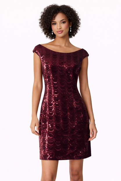 Connected Maroon Sequins Pre-Owned Ladies Dress - Size 10