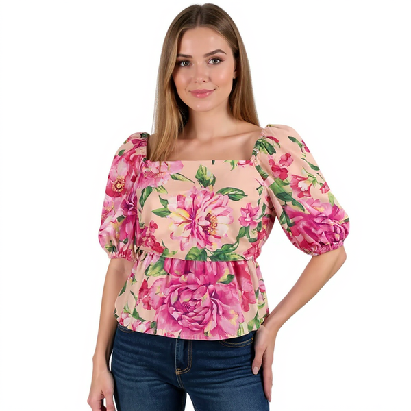 Buddy Love Pink Floral Pre-Owned Ladies Top - Size Medium