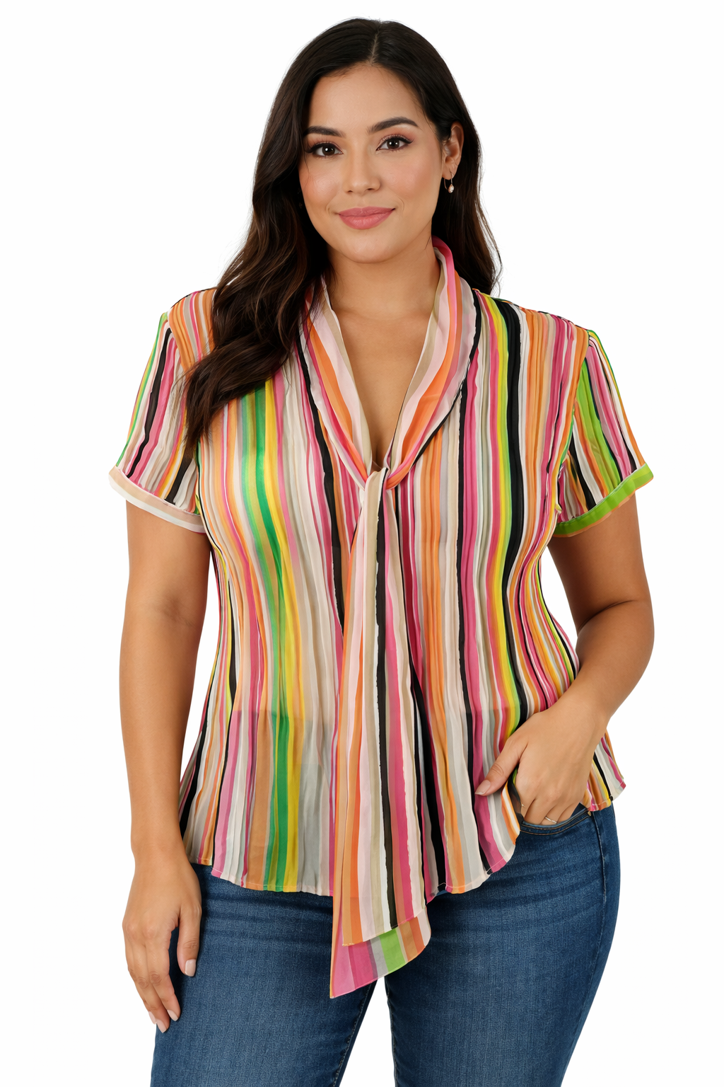 Sunny Leigh Multi Stripe Pre-Owned Ladies Top - Size Large Petite - Margaret’s Fine Consignment