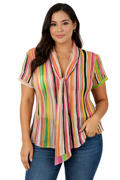 Sunny Leigh Multi Stripe Pre-Owned Ladies Top - Size Large Petite - Margaret’s Fine Consignment