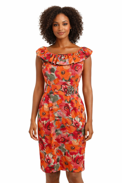 Jessica Howard Orange/Pink Print Pre-Owned Ladies Dress - Size 6