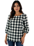 Talbots black and white checkered blouse with puff sleeves, size small, showcasing a preppy cottagecore style.