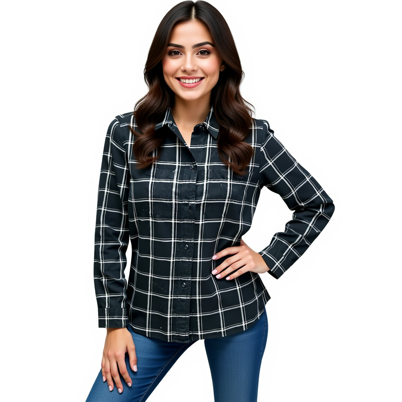 Madewell Black/Cream Plaid Pre-Owned Ladies Top - Size XXS