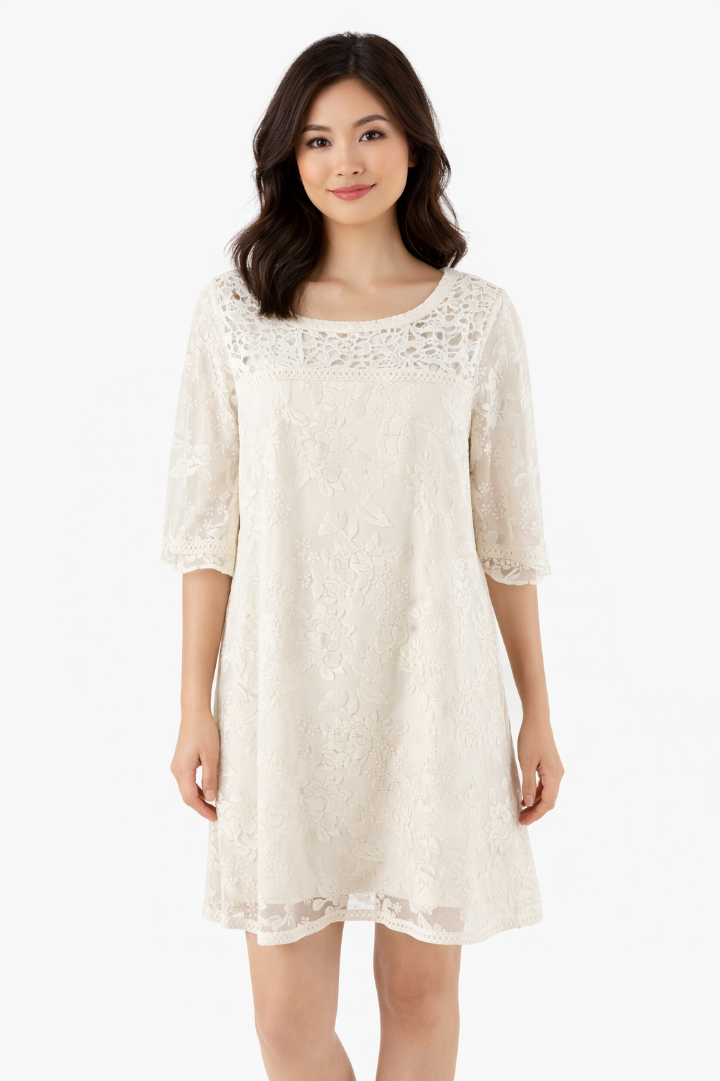 Catherine Cream Floral Pre-Owned Ladies Dress - Size Large