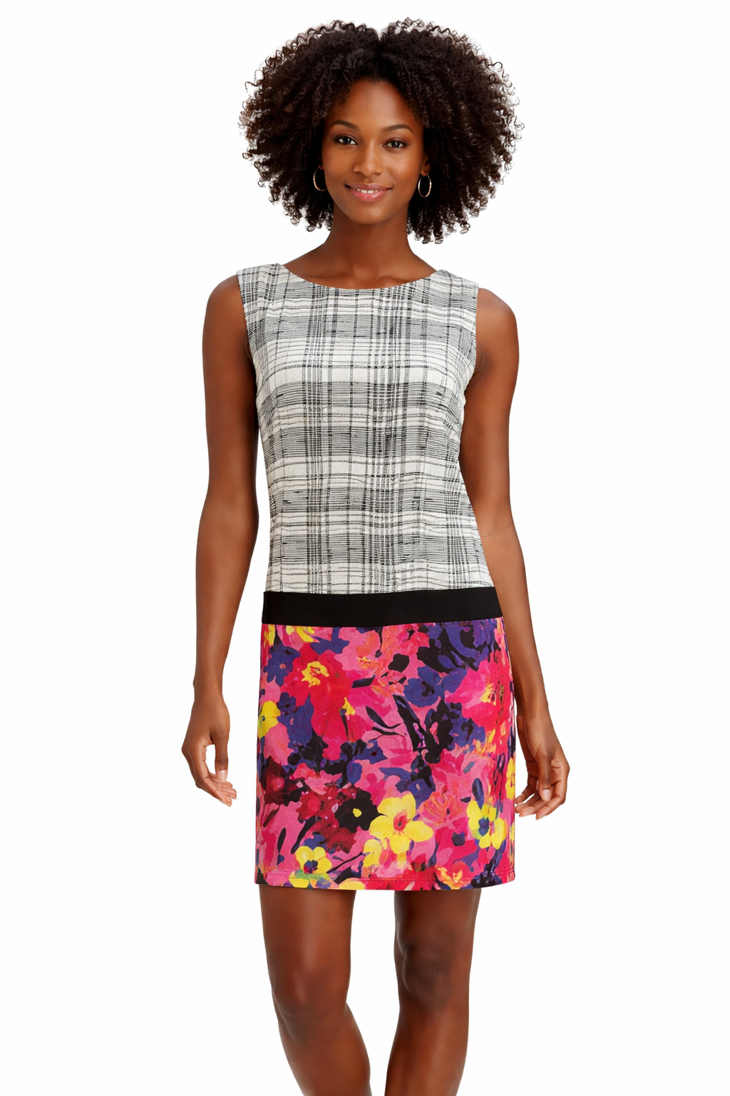 Loft White/Black Floral Ladies Pre-Owned Dress - Size 14