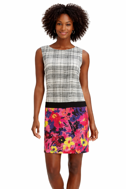 Loft White/Black Floral Ladies Pre-Owned Dress - Size 14