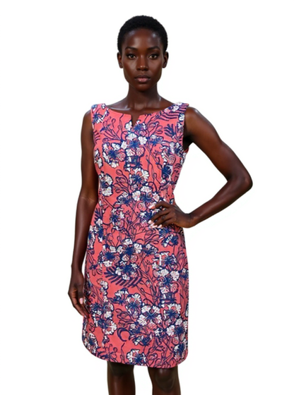 Talbots Coral/Blue Floral Pre-Owned Ladies Dress - Size 6