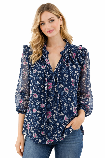 Vineyard Vines - Navy/Pink/White Floral Pre-Owned Casual Top - Size XS