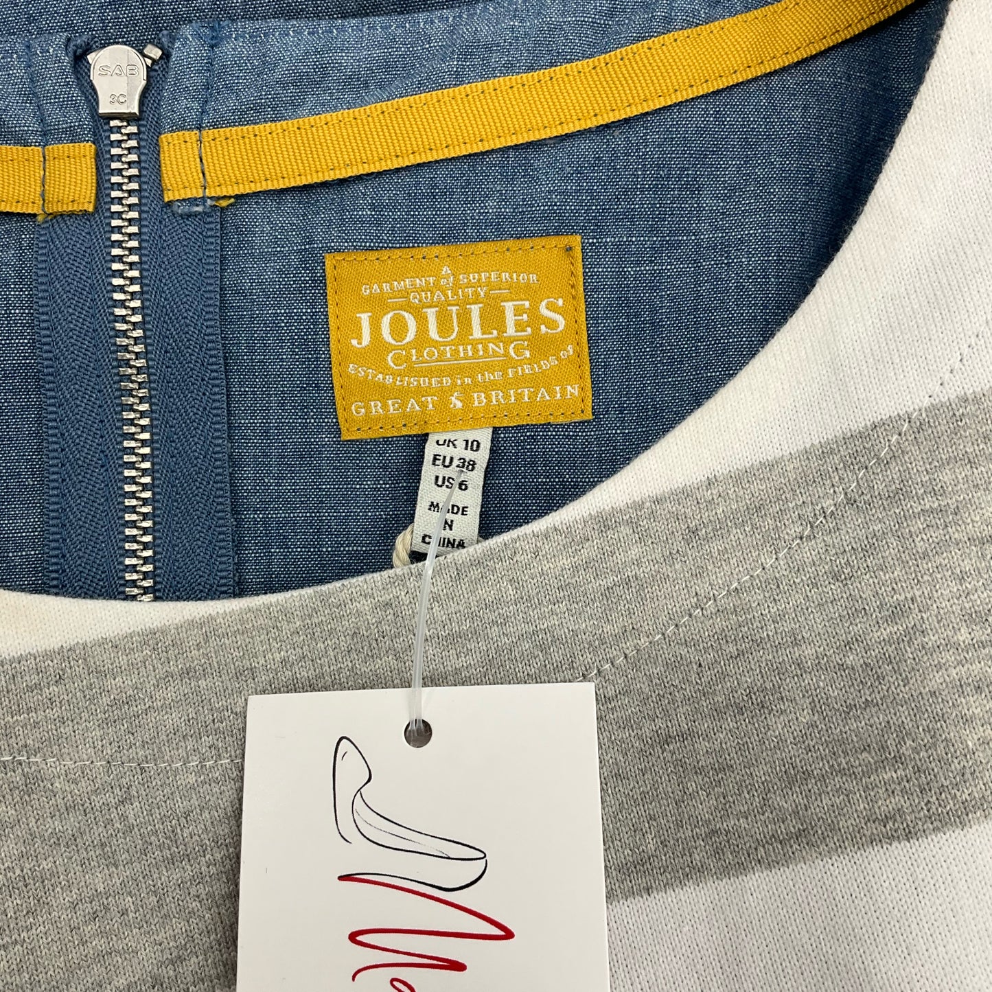 Joules White/Blue/Mustard Stripe Dress Size 6 - label