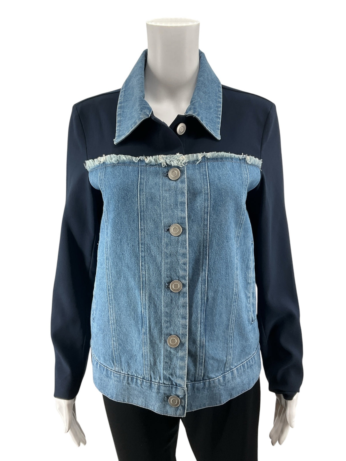 Sundays Mixed Media Denim Blazer Jacket Navy Blue Size XS - ONLINE ONLY