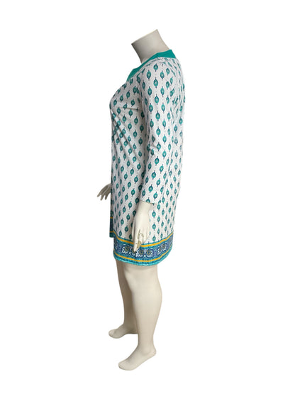 Cabana Life white/turquoise Coverup St. Armands Tunic Dress UPF 50+ Swim Cover-Up Size 2X - Size 2X
