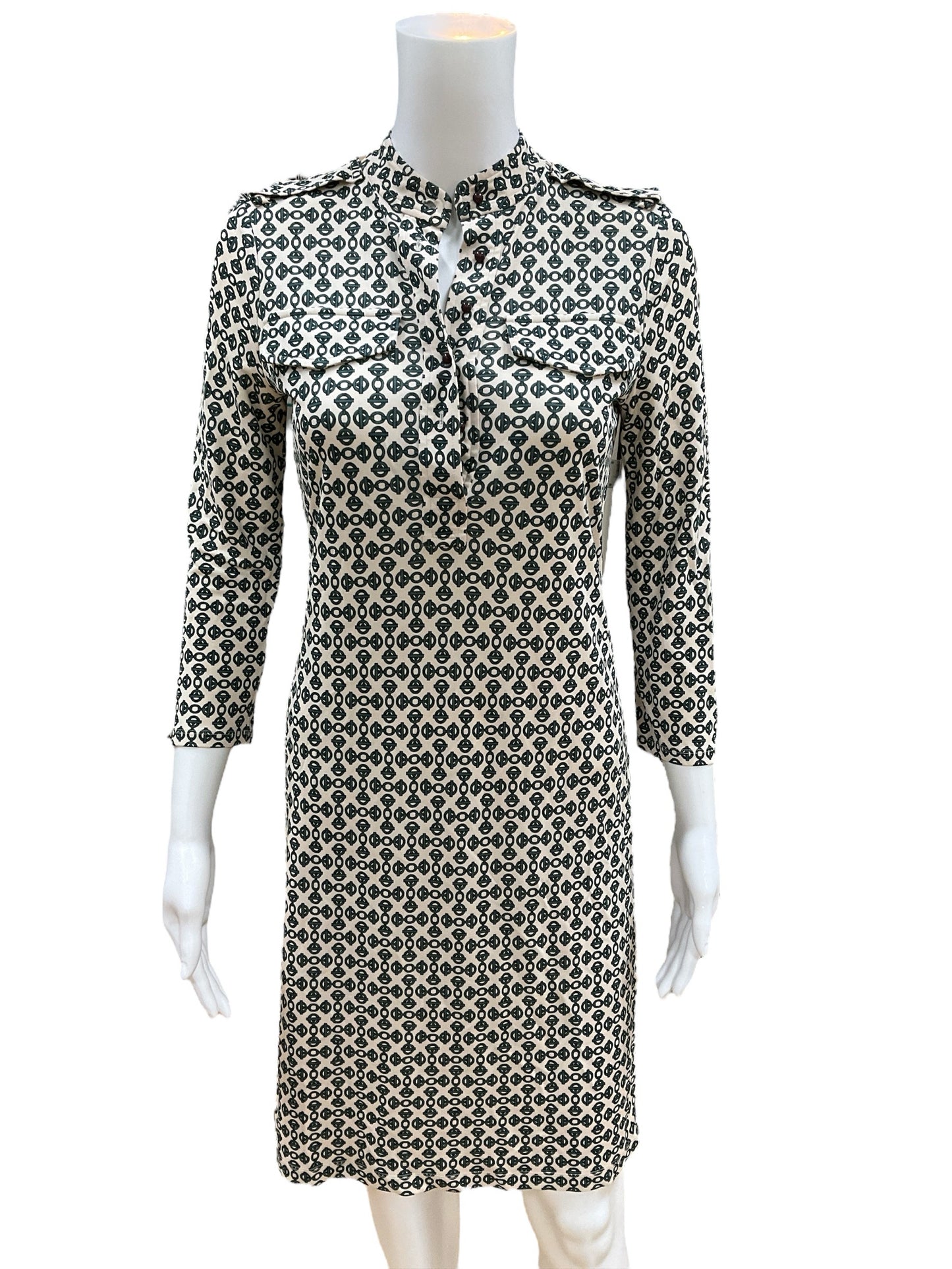 Tory Burch Size XS Cream/Green Print Dress