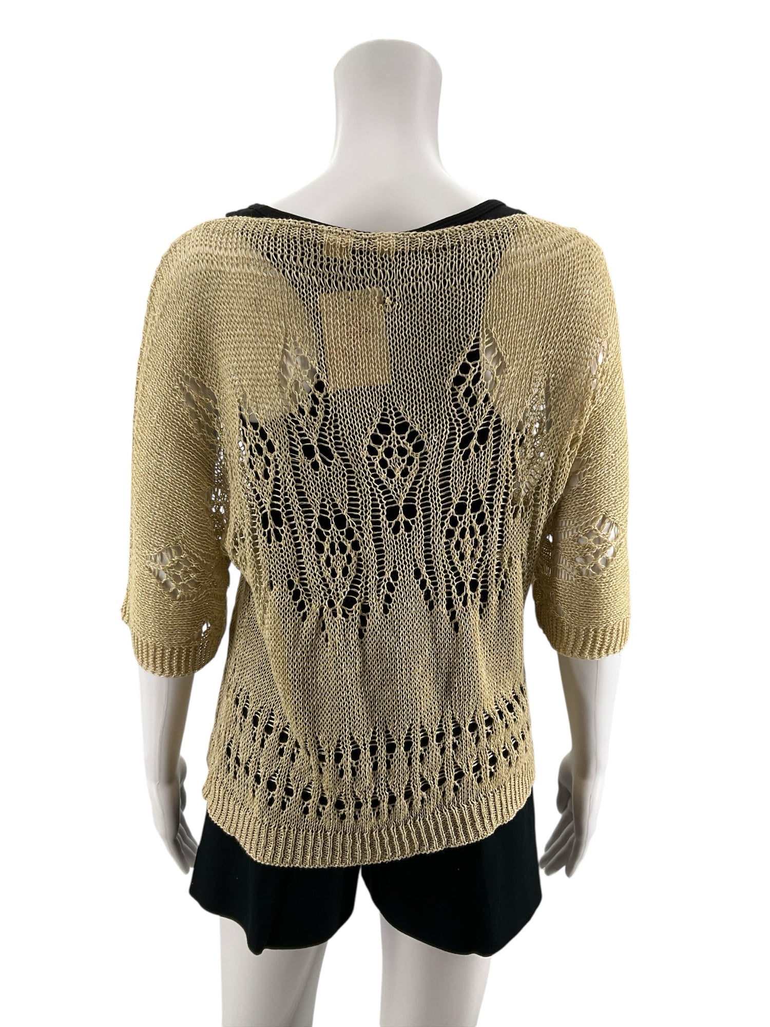 Moth Anthropologie Lace Knit Top XS Beige Metallic Open-Knit Pullover Sweater