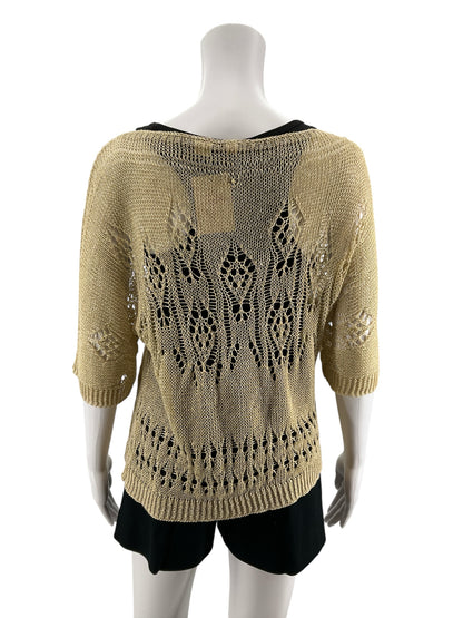 Moth Anthropologie Lace Knit Top XS Beige Metallic Open-Knit Pullover Sweater