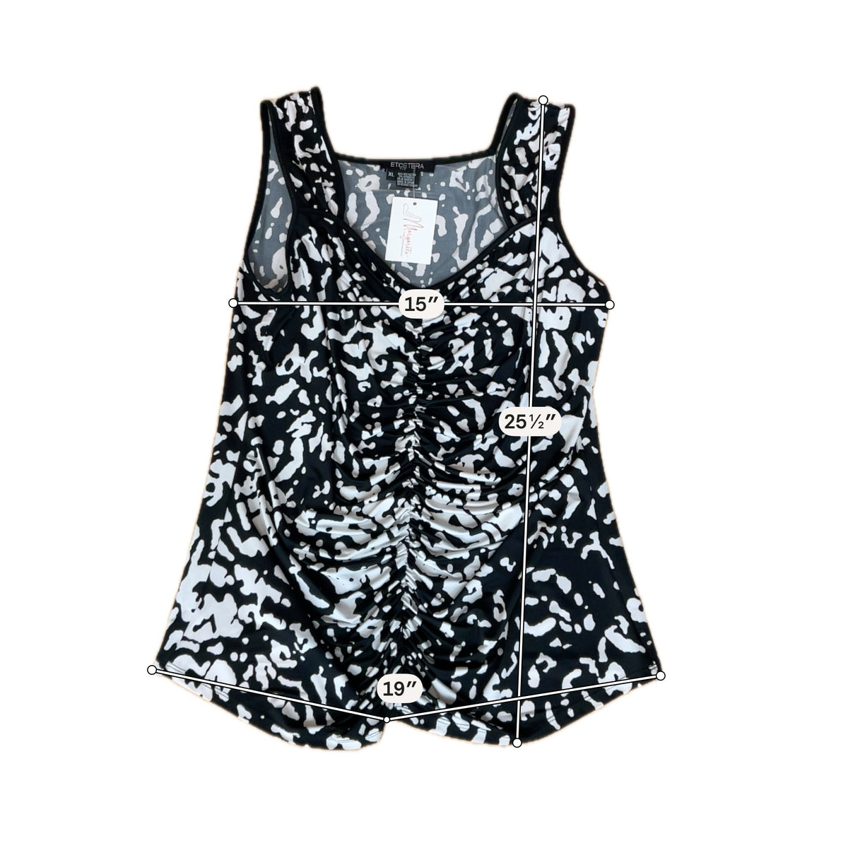 Etcetera Abstract Print Ruched Sleeveless Top | Size XL