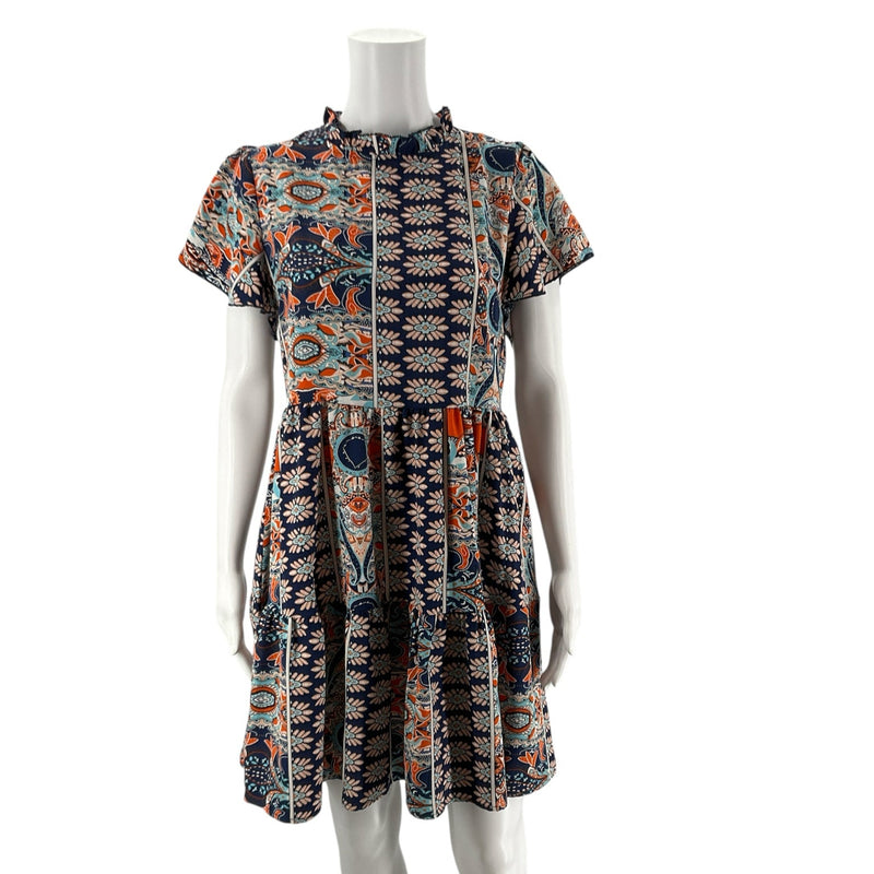 No Brand Orange/Navy Print Pre-Owned Ladies Dress - Size Medium - Margaret’s Fine Consignment