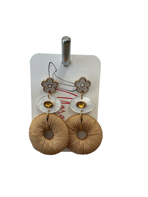 Maha Floral Tiered Drop Earrings | Beige &amp; Gold Bohemian Statement Jewelry